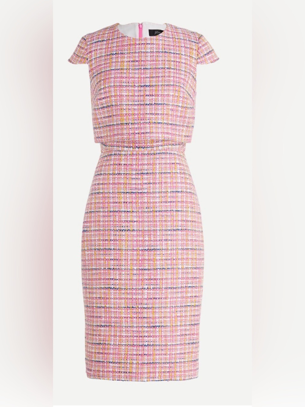 J. Crew Pink Multicolor Tweed Midi Sheath Dress